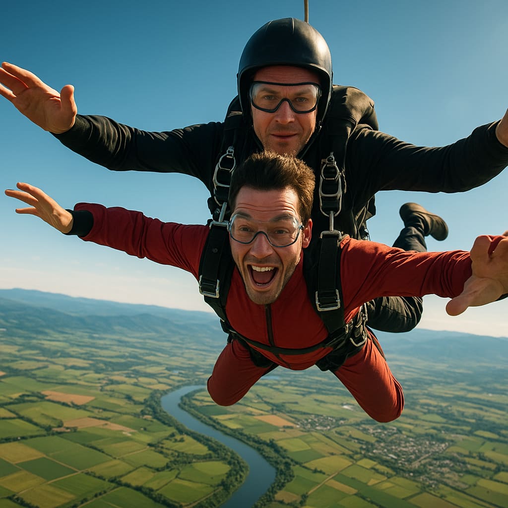 Tandemsprung über Landschaft